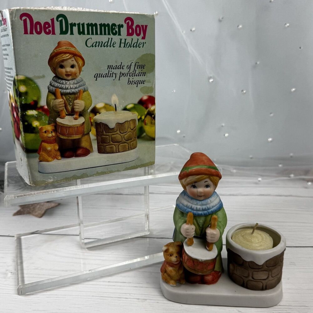 Noel Drummer Boy Porcelain‎ Bisque Tealight Christmas VTG Candle Holder 1980
